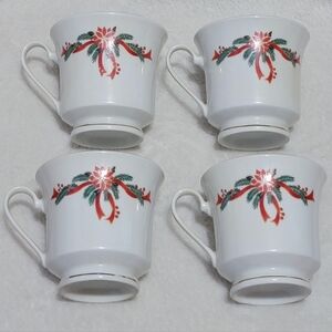 Vintage Poinsettia and Ribbons Fine China Cups